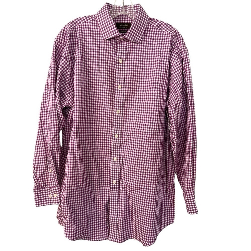 Tasso Elba purple and white checkered button down size L EUC B-10